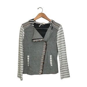 BKE Moto Sweatshirt Jacket‎ Women’s Small Zip Mixed Pattern Gray